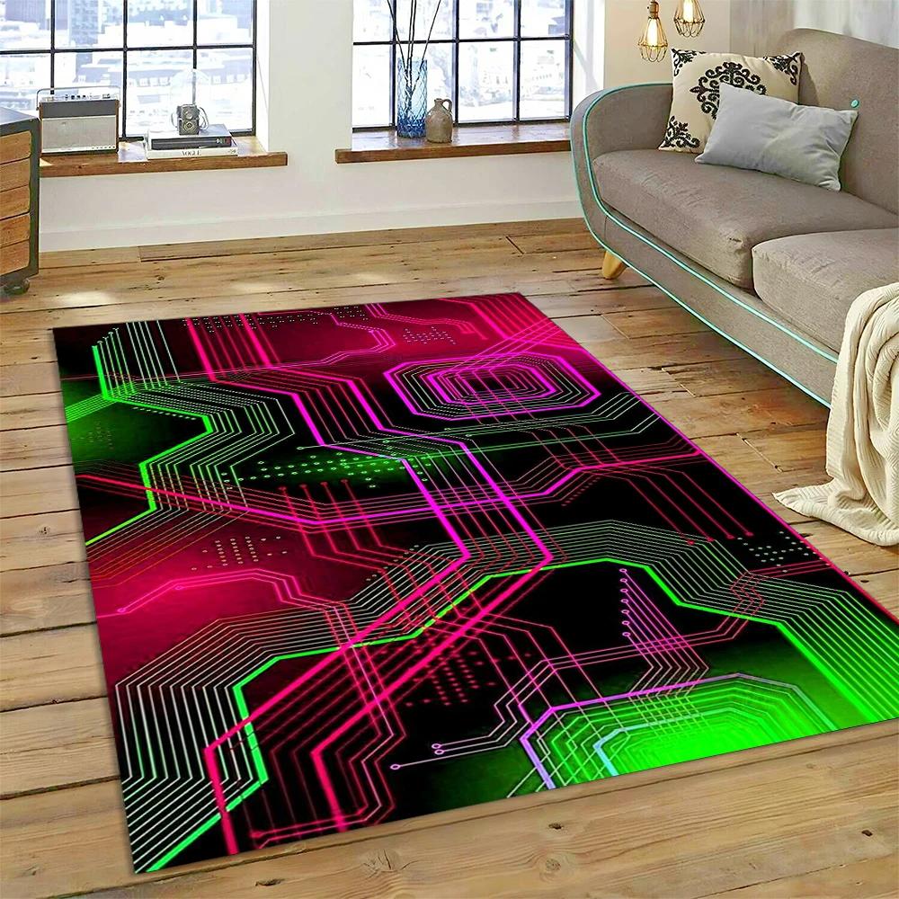 3D Chip Circuit Board Carpet Rug for Home Living Room Bedroom Sofa Doormat Kitchen Decor,Child Paly Area Rug Non-slip Floor Mat
