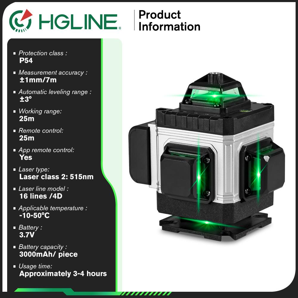 HGLINE 4D 16 Lines Green Line Laser Level With 1.2m Tripod APP Remote Control Horizontal Vertical Measuring Laser Instrument