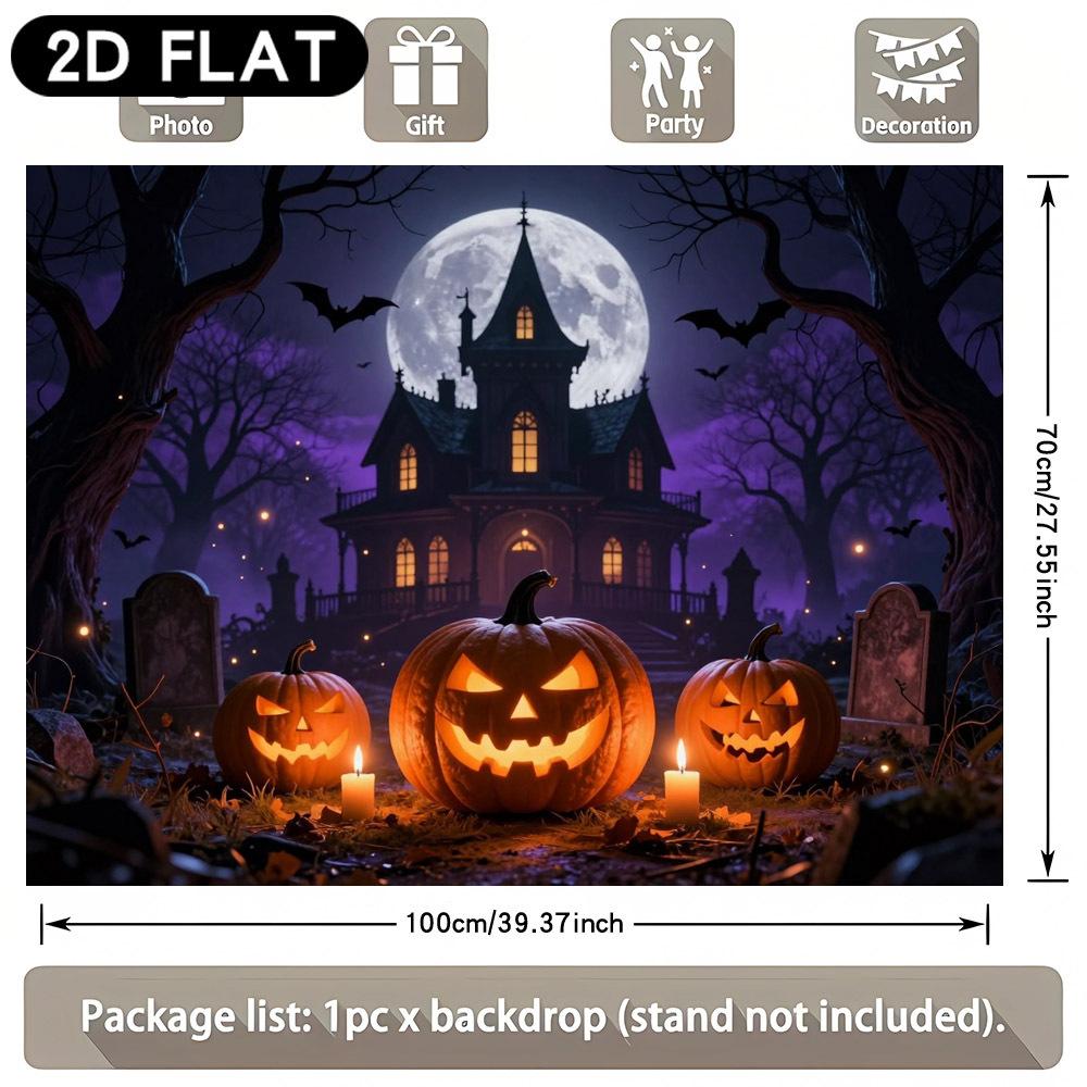 2D flat banner 1PC Halloween party background cloth, featuring Halloween theme with pumpkins, castles, etc.zyc