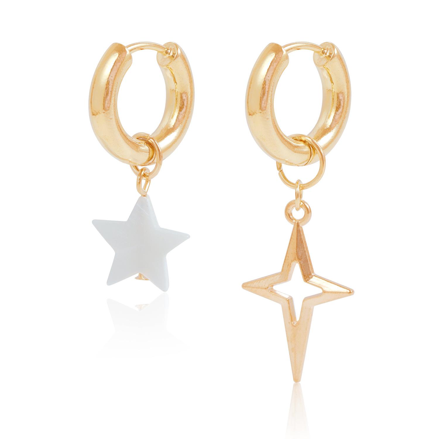 

European and American style cross star, north star earrings, female pentagram fritillary earrings, personalized asymmetrical ear buckles, street золотий