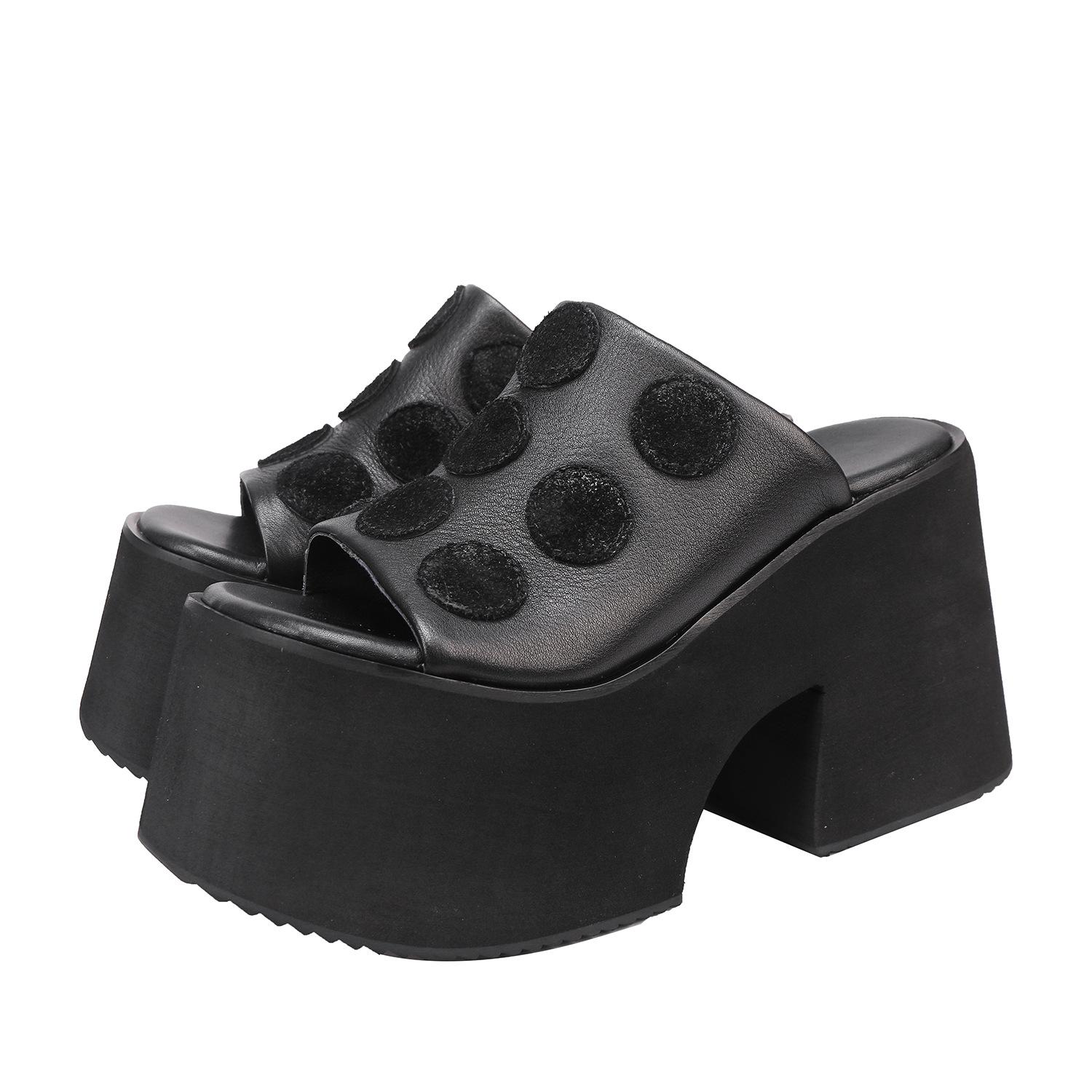 

Johnature Модные Супер Высокие Каблуки Уличные Шлепанцы Натуральная Кожа Толстая Подошва Легкие Женские Сандалии 38 чёрный