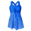 Women's Pink Lace Overlay Crisscross Back Drawstring Tankini Swimsuit