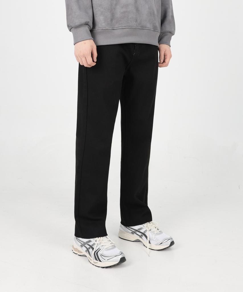 Jikeulib Bonded Brushed Cut Hem Black Straight Cotton Pants