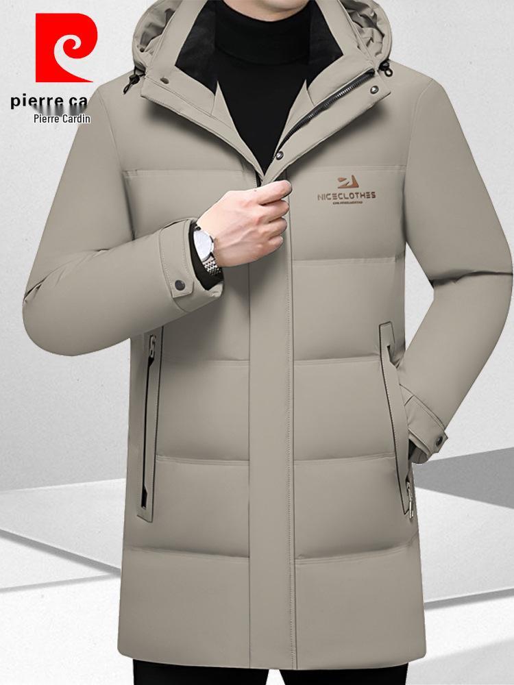 Pierre Cardin Men's Mid-Length Goose Down Jacket with Detachable Hood - Winter Business Casual Thick Outerwear