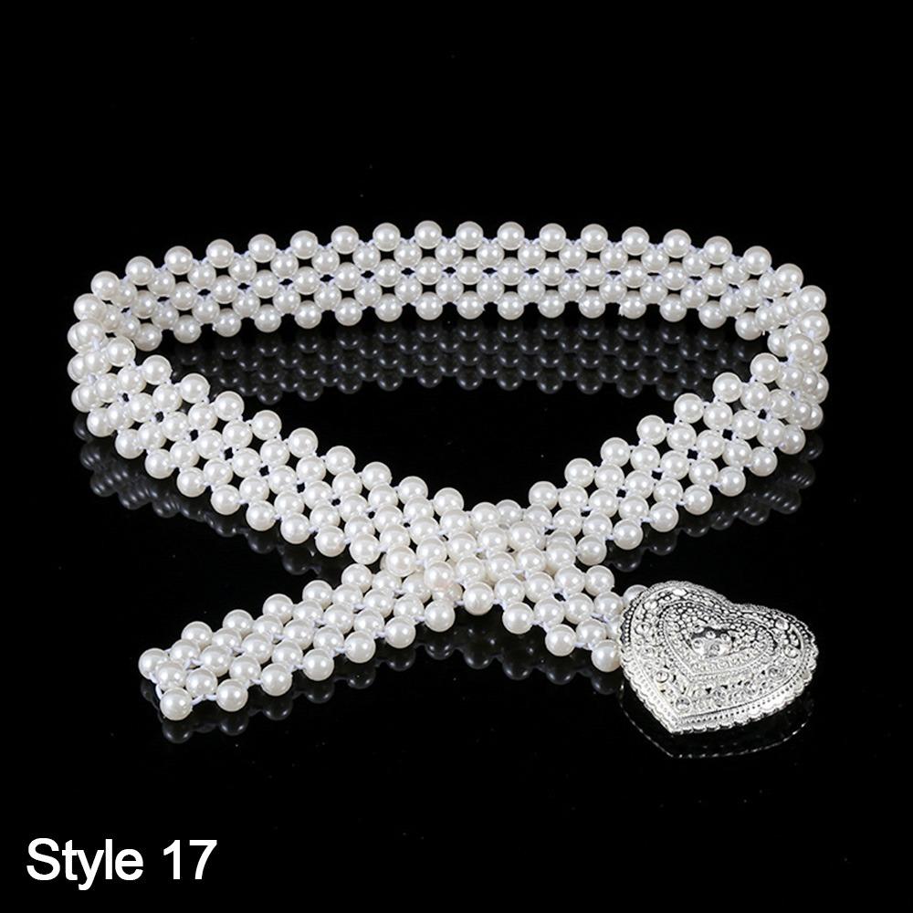 

Ladies Elastic Waistband with Pearl Simple Pearl Waist Belt Rhinestone Waist Chain For Women Style 17