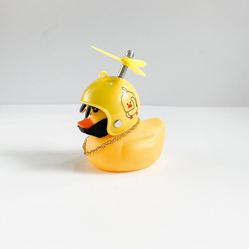 Car Broken Wind Small Yellow Duck With Helmet Airscrew Bicycle Moto With Straps Auto Pasted Accessories Interior Cycling Decor
