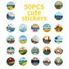 New 50 Pictures of Mainland Landscape Aesthetic Cartoon Graffiti Round Stickers Creative DIY Suitcase Mobile Phone Stickers