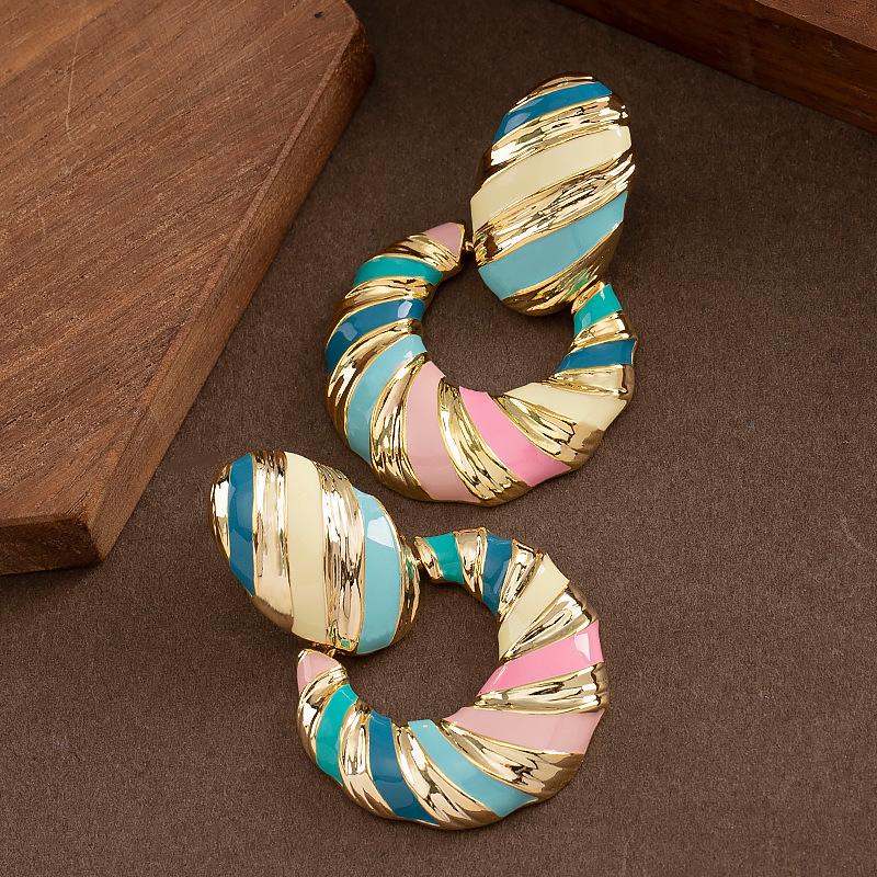 European and American fashion personalized vacation style color drip glaze geometric earrings light luxury atmosphere high-end fragrance earrings