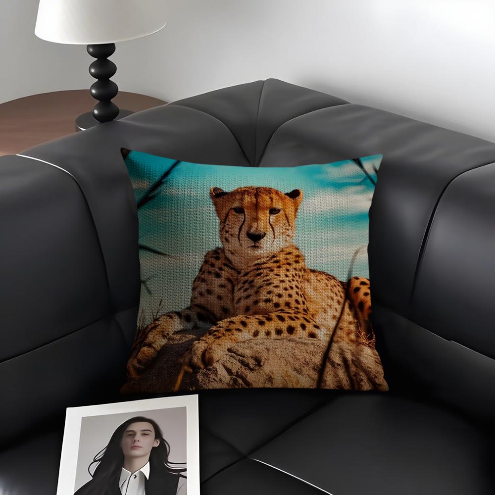 Leopard Cool Cushion Cover Natural Linen Organic Fabric DoubleSided Printing Sofa Home Decor Gift Pillow Case