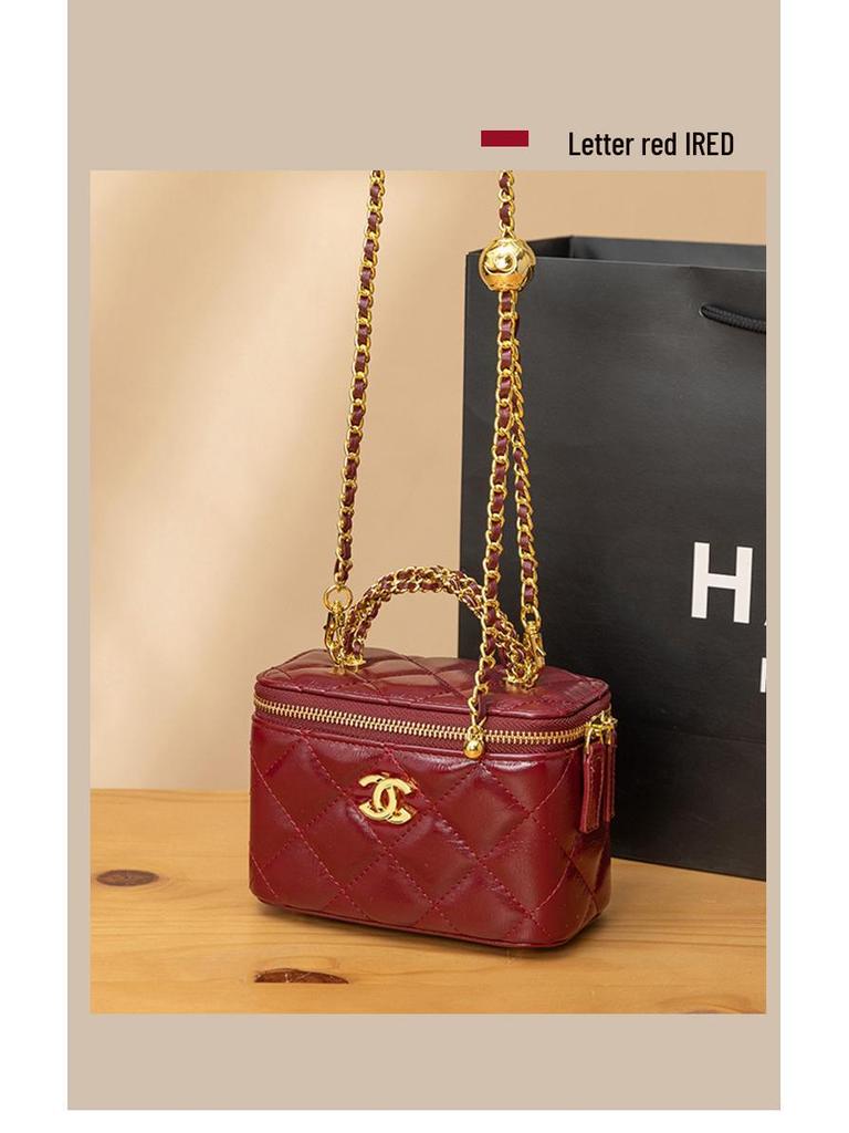 2025 Genuine Leather Diamond Lattice Crossbody Handbag - Small Fragrant Style