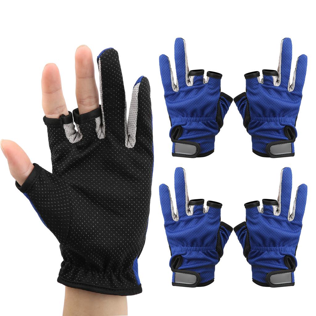 2 Pair Three Finger Fishing Gloves Neoprene Breathable Gloves with Antiskid Convex Point