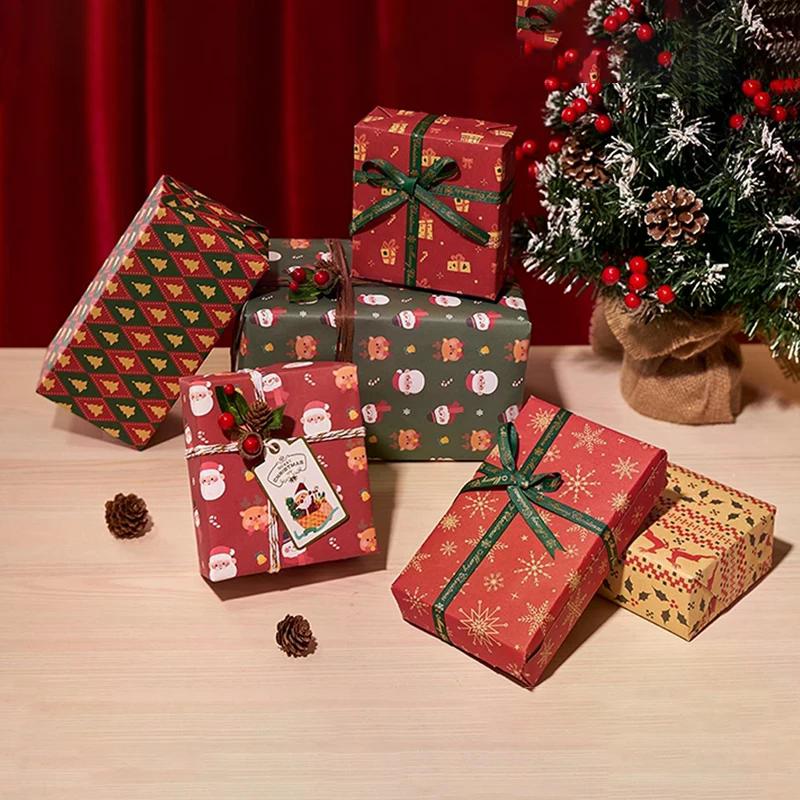 5 Sheets 70*50cm Christmas Wrapping Paper Cute Deer Santa ClausKraft Gifts Packaging Paper For Presents Handmade Gifts Wrapping