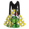Ladies' Fashionable Retro Long Sleeved Square Neck Christmas Printed Evening Dress Dress