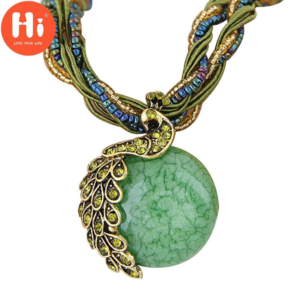 Ciao Collana Pavone Regalo Zricon Opale Bohemien Ciondolo Intarsiato
