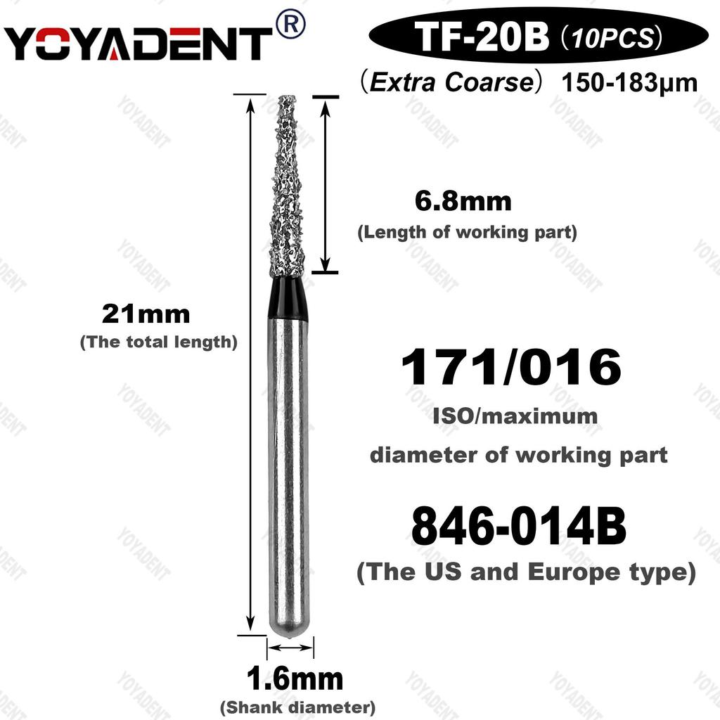 TF Type Extra Coarse Dental Bur Diamond Burs Dentistry Drills Dia.1.6mm For High Speed Turbines Dentist Grinding Tool 10pcs/Pack