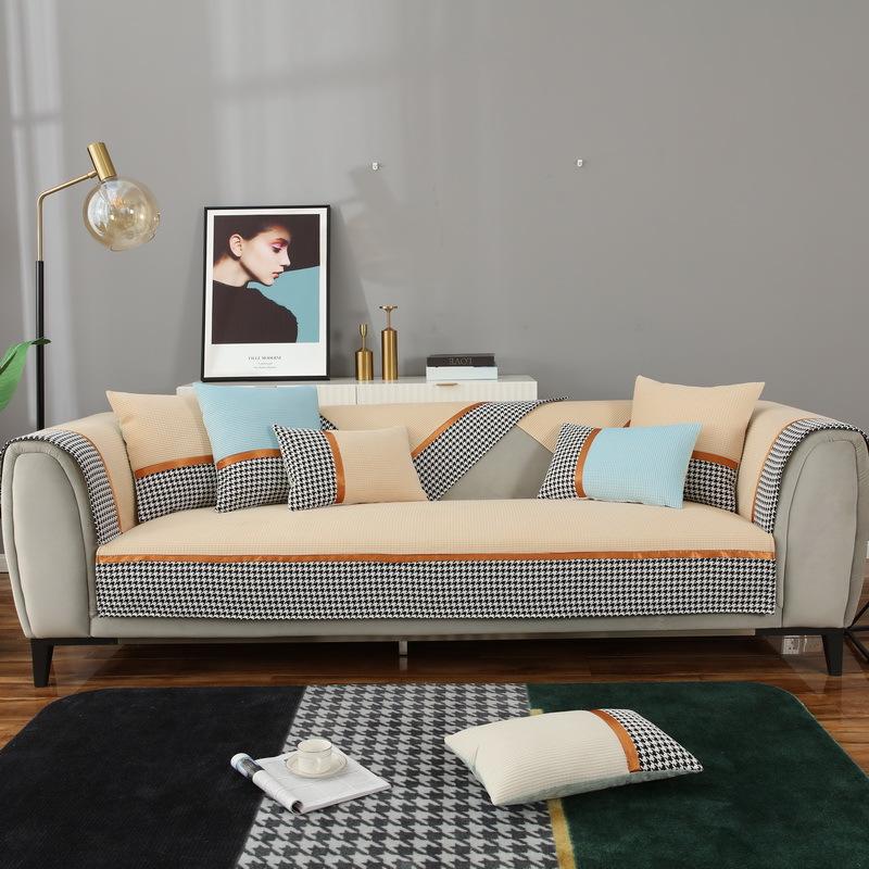 Autumn and Winter New Corn Plush Houndstooth Sofa Cushion Modern Simple Color Matching Sofa Cushion Cover Towel