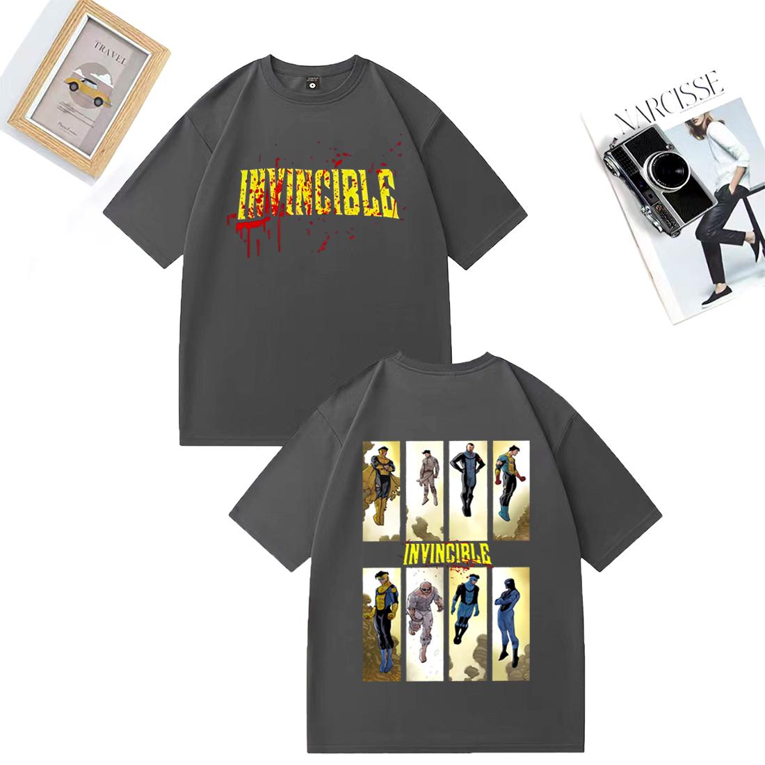 Непобедимый Кровь Splat Логотип Мерч Мужчины Женщины Футболки Хип-хоп Чистый хлопок уличная одежда Футболки Графические взрослые Аниме Топы Свободная футболка XXXXL темно серый