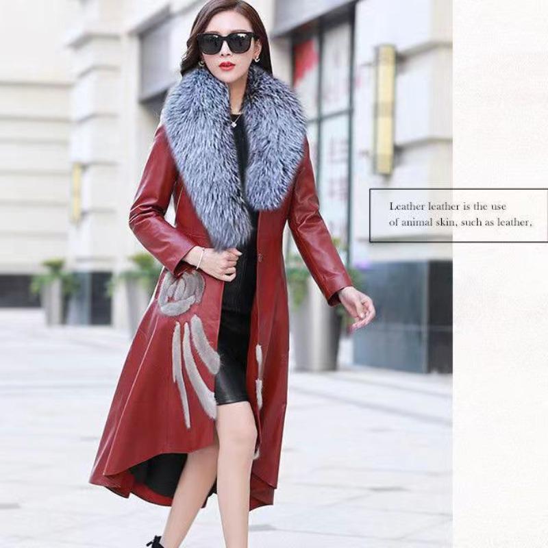 

2 leather jacket women s medium and long trench coat imitation mink fox imitation fur coat women s cotton leather coat 7XL