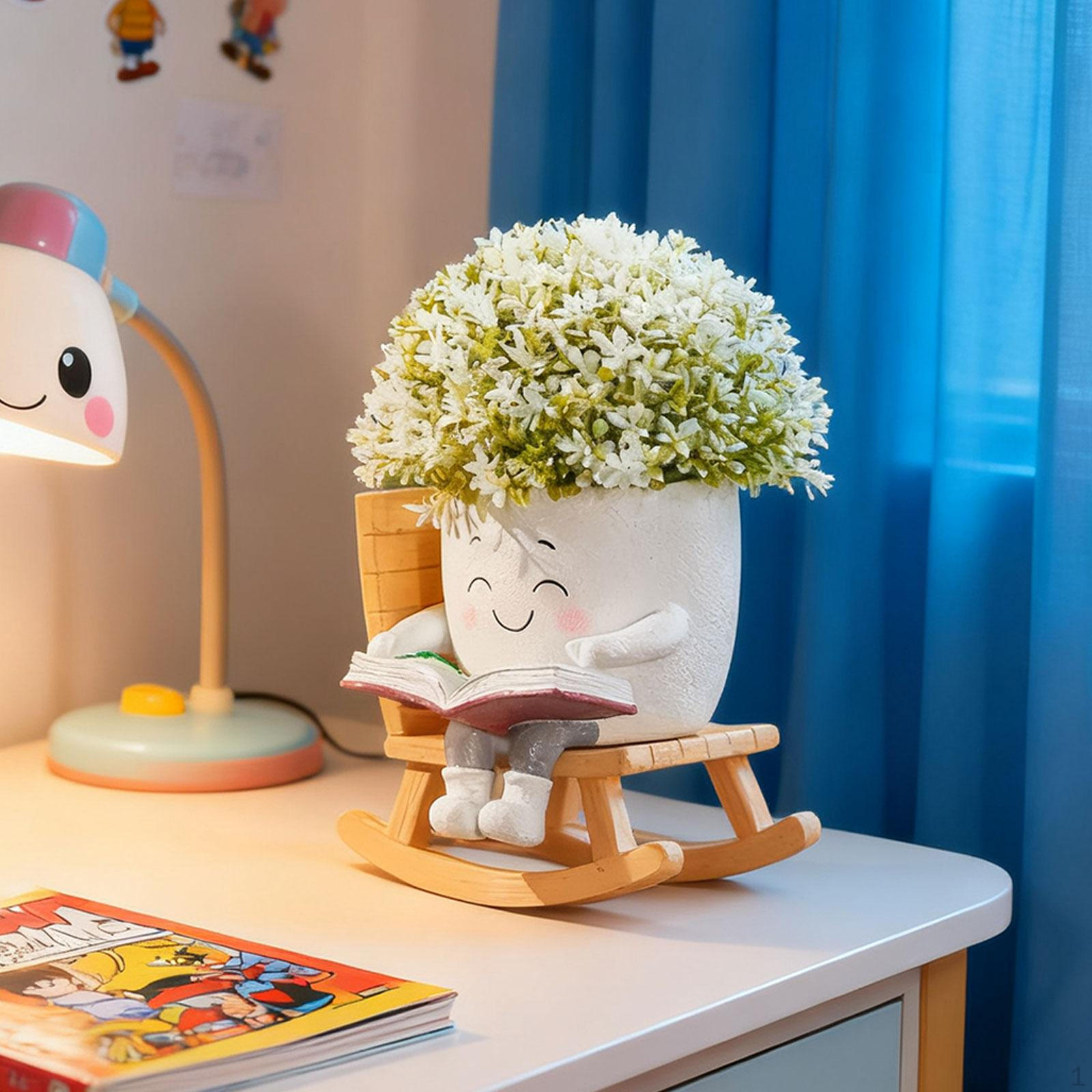 

Горшок-плантер Смайлик , цветочный горшок, рождественский подарок, голова из смолы для цветов, кашпо для балкона 11.6x10.6x11.8cm