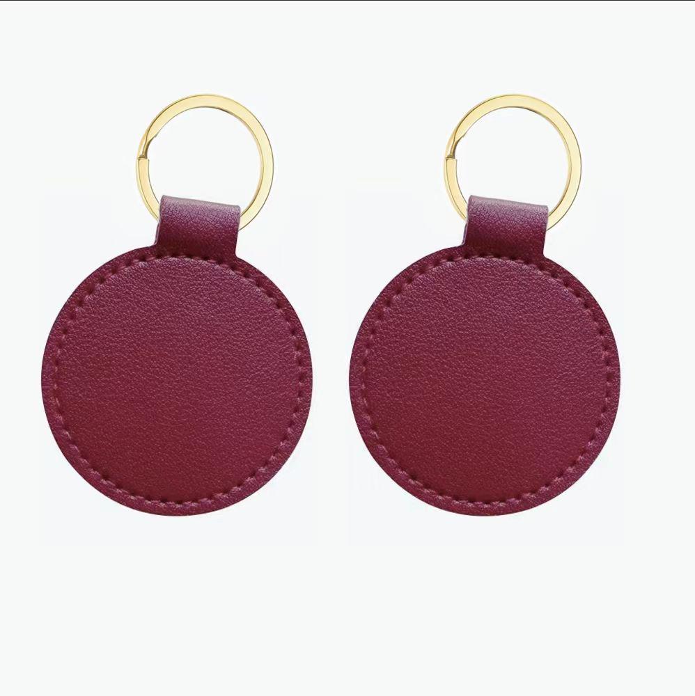 Round PU Leather Keychain with Metal Pendant - Custom Logo Printing Available