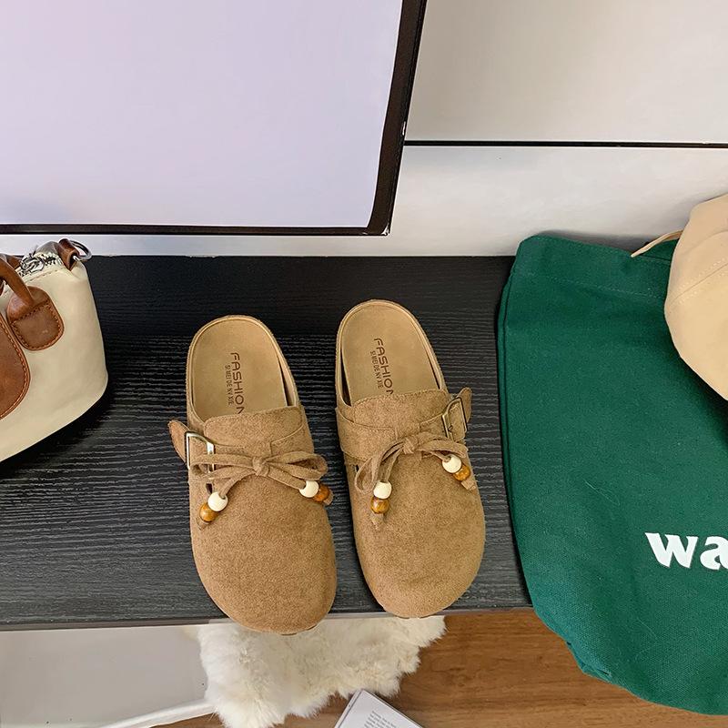 Boken Shoes Women's Retro Doll Head Casual Women's Shoes 2025 Autumn New One-pedal Lazy Soft Leather Soft-soled Single Shoes