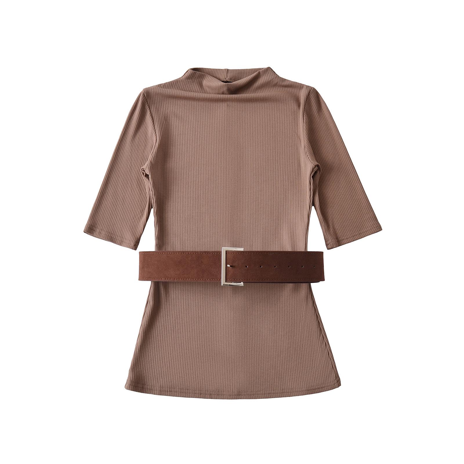 

2025 Весна/Лето Чистый стиль Полувысокий воротник С поясом Футболка с рукавом пять восьмых Small