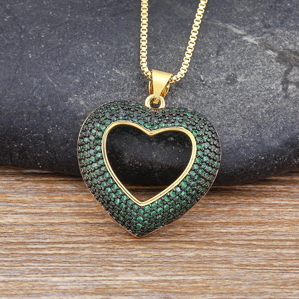 Nidin Top Quality 4 Colors Heart-Shaped Hollow Crystal Zircon Pendant Link Chain Necklace Women's Charm Jewelry Anniversary Gift