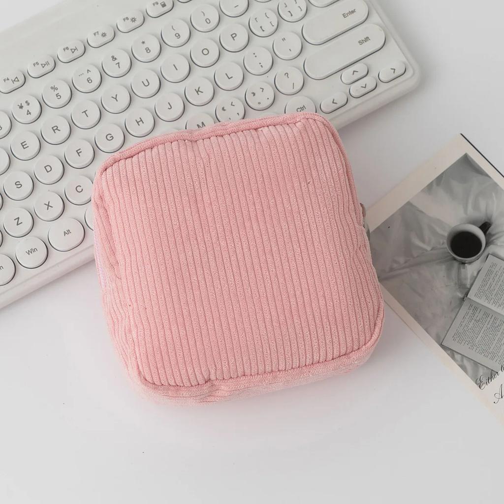 Korean Makeup Coin Bag Sanitary Napkin Holder Bag Small Lipstick Cosmetic Storage Case Bags Corduroy Cute Hand Bag for women