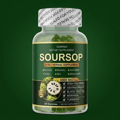 20-in-1 Soursop Herbal Gummies 8500mg – Sea Moss, Ashwagandha & Black Seed Oil Complex – Immunity & Energy Booster (60 Count)