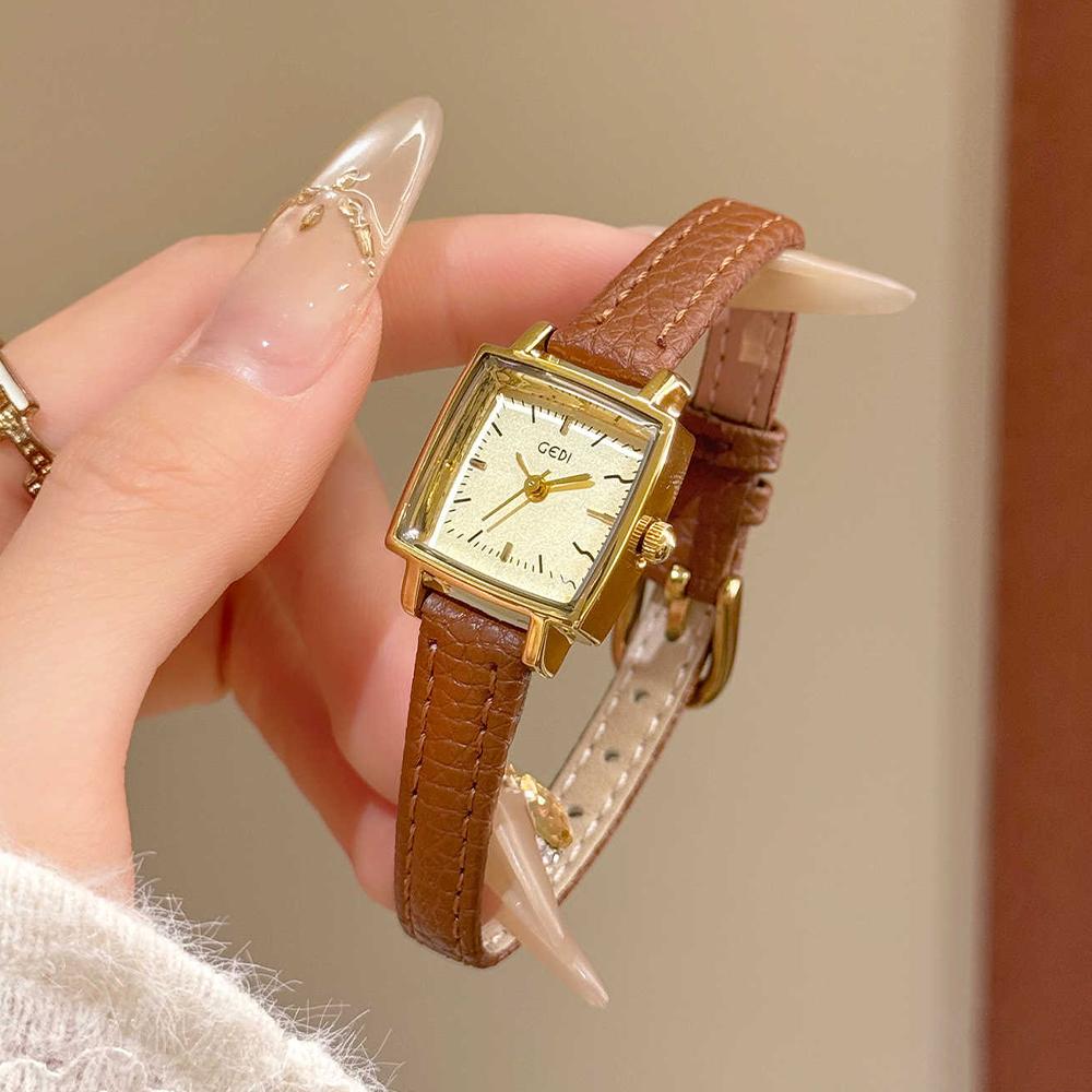 GEDI Quartz Vintage Woman Watches Square Watch Elegant Luxury Fashion Leather Strap Wristwatch Gifts Women