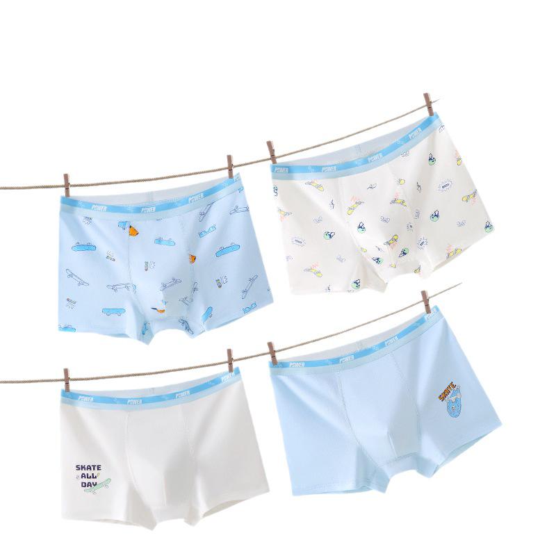 Youth Cotton Cartoon Flat-Corner Antibacterial Underwear for Boys - Comfortable & Durable for Juniors