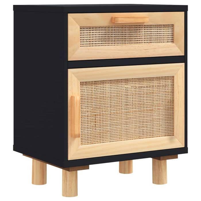 VidaXL Table de chevet Noir Bois de pin massif et rotin naturel 345608