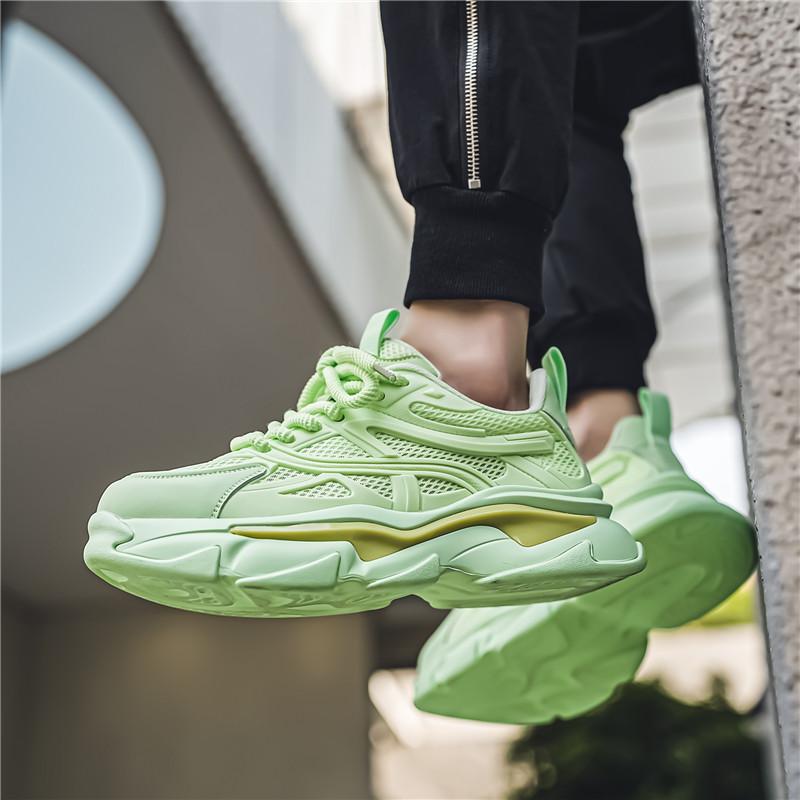 Модные кроссовки мужские зеленые прогулочные туфли на платформе мужские удобные уличные — фото 4