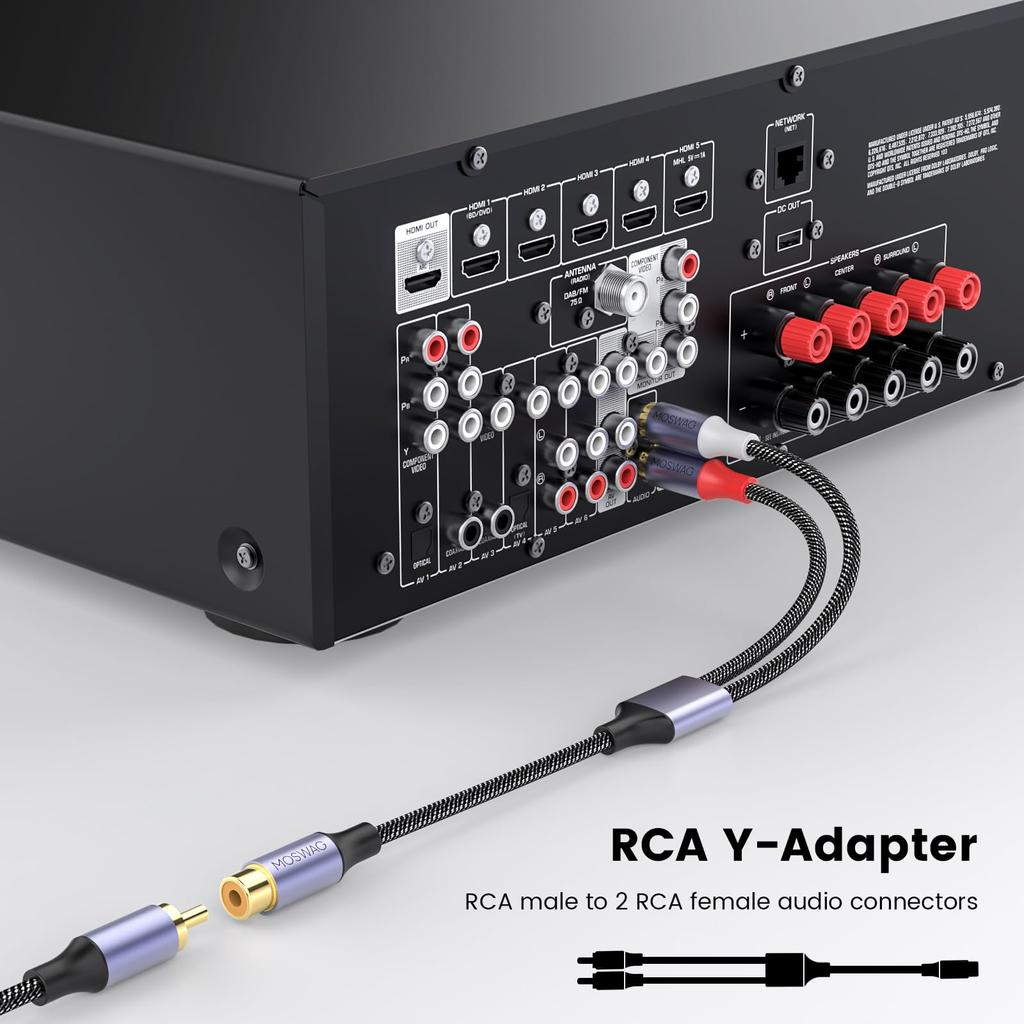 MOSWAG RCA RCA RCA Cable Branch 1 Female To 2 Y Cable RCA Audio Signal Distribution Compatible with Game CD Home HDTVs Cable, Splitter, Male, Female,