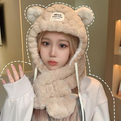Plyšová čepice na ochranu uší Keep Warm Čepice kukly Roztomilý šátek Pulovr s kapucí Čepice Žena/dívky