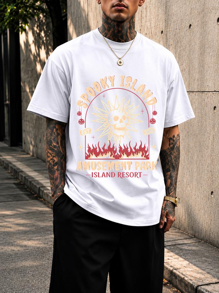 2026 New Pure Cotton Tshirt Ghost Island Amuseunisext Park Retro Horror Print Crew Neck Short Sleeve Casual Top