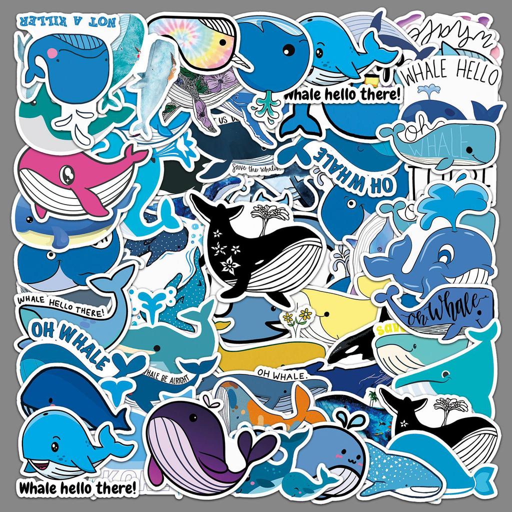51 Cartoon Whale Graffiti Stickers for Kids - Marine Life DIY Stickers for Water Cup, Skateboard, Suitcase, and Stationery