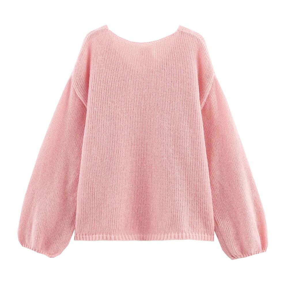 

2025 Spring/Summer Women s Candy Color Tie-Back Pullover Knitwear Large рожевий