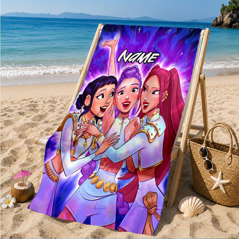 Custom Name KPop Cartoon Beach Towel Microfiber Beach Towel, Lightweight and Quick-Dry, for Summer Travel, Swimming Pool Gift