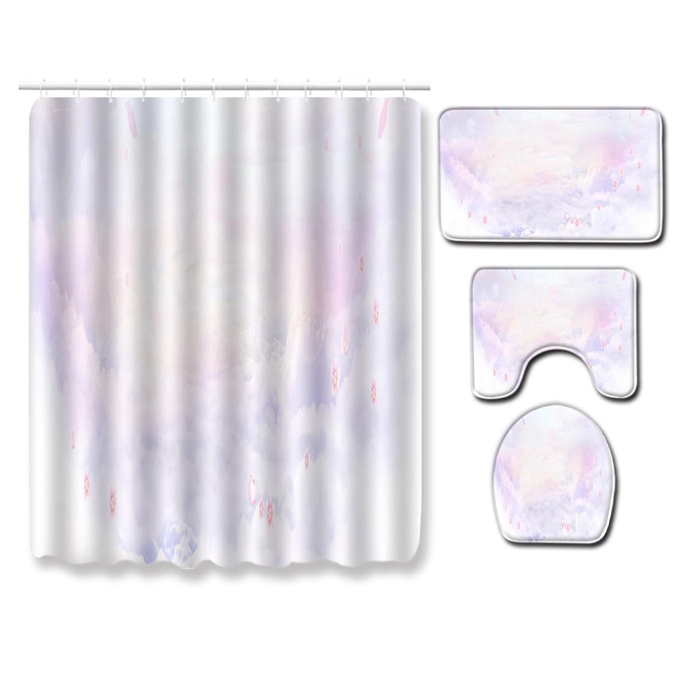 Fashion Textured Bathroom Shower Curtain Floor Mat Toilet Cover Foot Mat Four-Piece Set