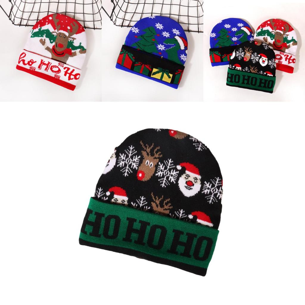 Christmas Deer Snowflake Letters Knit Hat With Warmth For Winter Outdoor Festivals