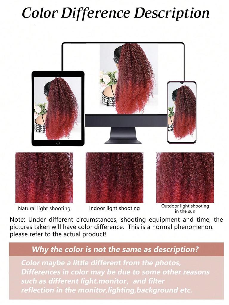 Synthetische Perücken, 50,8 cm langer Pferdeschwanz mit Kordelzug, tief gelockt, hitzebeständig, Pferdeschwanzverlängerung im Afro-Stil, verworrene lockige Haarteile für Frauen