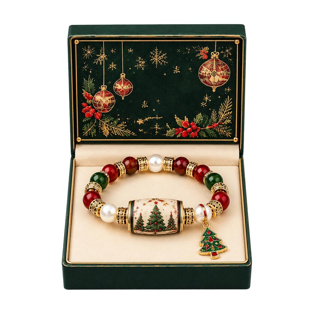 Festive Christmas Theme Beaded Bracelet Xmas Holiday Jewelry Gift for Women and Girls