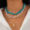 Ingemark 3Pcs Creative Heart Imitation Pearl Polymer Clay Chain Necklace Boho Metal Conch Starfish Pendant Choker Y2K Jewelry