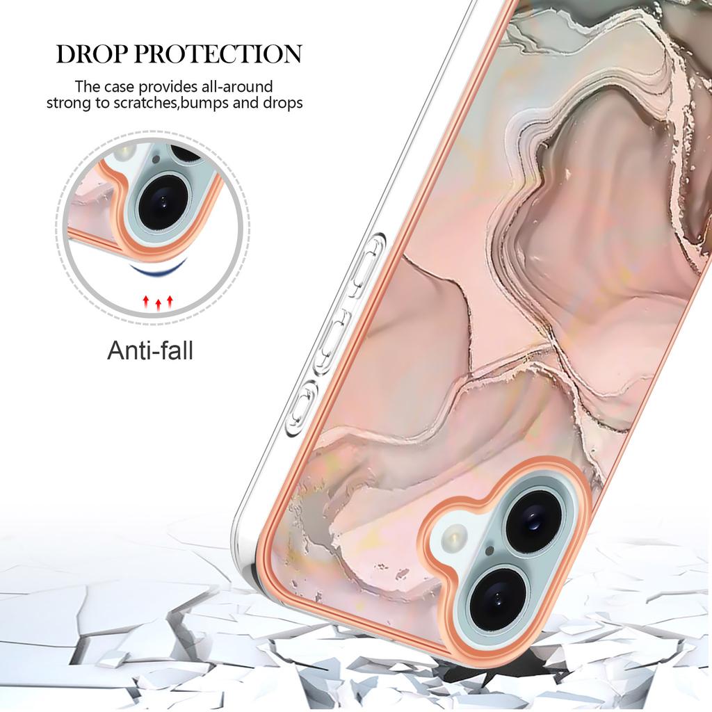 YB IMD Series-16 Style-E For iPhone 16 TPU Case Marble Pattern Electroplating Phone Cover