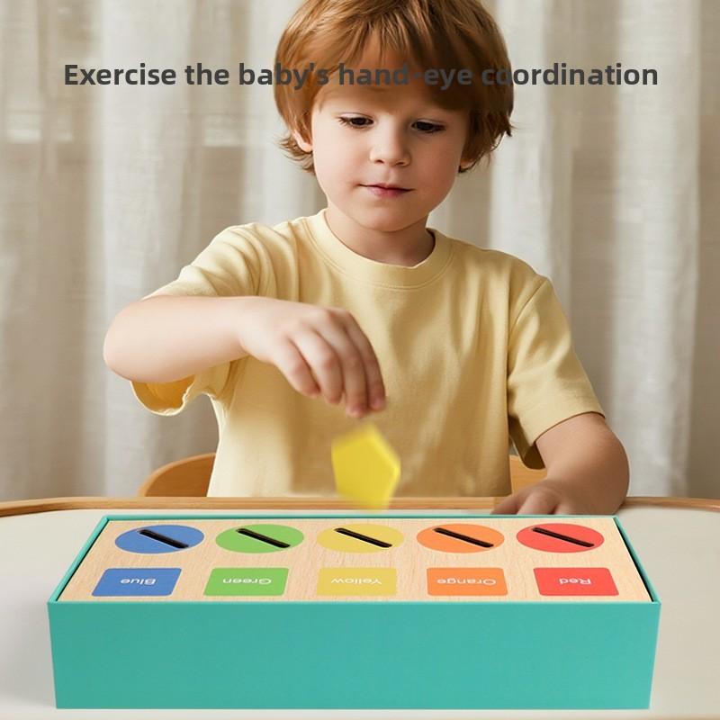 Wooden Montessori Shape Sorting Blocks With Color Recognition For Early Learning