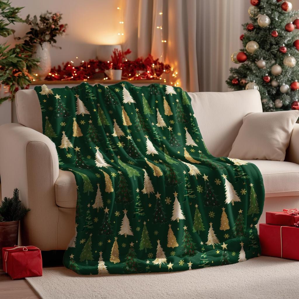 Christmas Flannel Blanket Throw Christmas Red Tree Plush Cozy Fleece Blankets for Couch Sofa Bed Ideal Gifts for Kids Adults