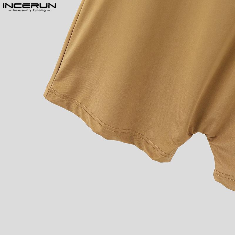 INCERUN Men Short Sleeve Front Zipper Semi-Sheer Jumpsuits Pajamas Sleepwear