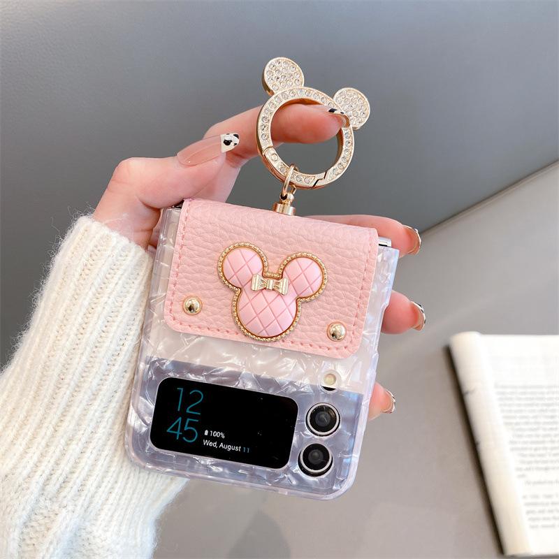 Shell Pattern Mickey Ring for Samsung Zflip6/4 Mobile Phone Case Folding Screen Zflip5/3 Silicone Case