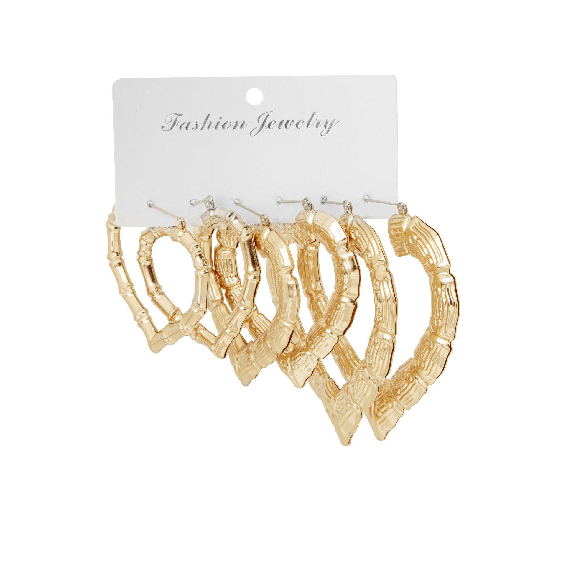 Большие золотые серьги-кольца из бамбука в стиле хип-хоп